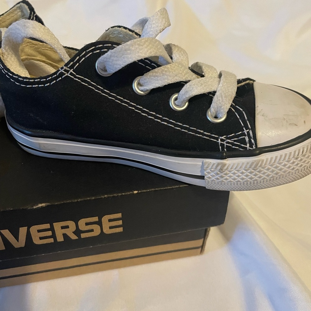 Converse Black Sneakers w/ Canvas Upper and White Rubber Toe Cap - Picture 8 of 12